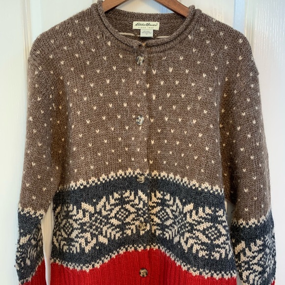 Eddie Bauer Sweaters - Eddie Bauer Fair Isle Wool Cardigan Sweater - Vintage - Medium - Brown - VGC